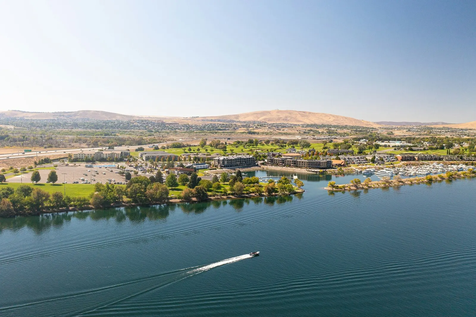 Aerial view of Columbia Point and the Columbia River in Richland